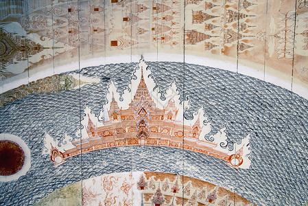 非常古老的手绘泰国寺庙伍德背景图片