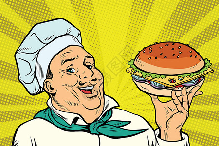 切达干酪厨师主厨的演示手势 汉堡包设计图片