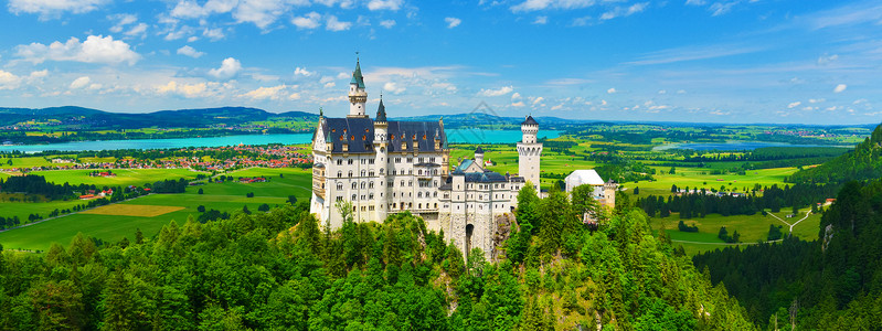德国新施文斯坦城堡旅游游览岩石遗产历史地方旺季阳光堡垒景点背景图片