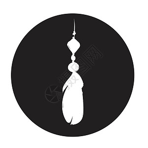 黑色圆圈中的详细羽毛轮廓 简洁时尚的插图 单色矢量重量标识墨水写作鹅毛创造力圆形孔雀翅膀艺术背景图片