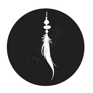 黑色圆圈中的详细羽毛轮廓 简洁时尚的插图 单色矢量曲线孔雀绘画艺术鹅毛圆形墨水写作创造力标识背景图片
