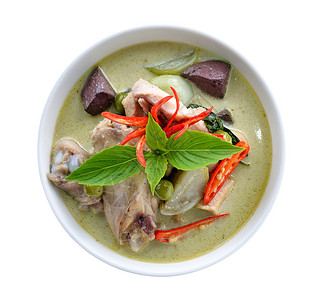 椰奶鸡绿色咖喱鸡 泰国菜辣椒蔬菜美食茄子食物文化烹饪香料用餐背景