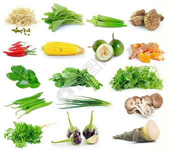 白色背景的蔬菜组合Name竹笋收藏洋葱沙拉绿色胡椒玉米水果草药食物背景图片