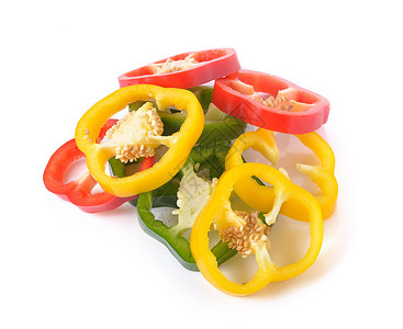 白纸上孤立的红黄绿胡椒辣椒蔬菜农业绿色黄色红色白色烹饪食物背景图片