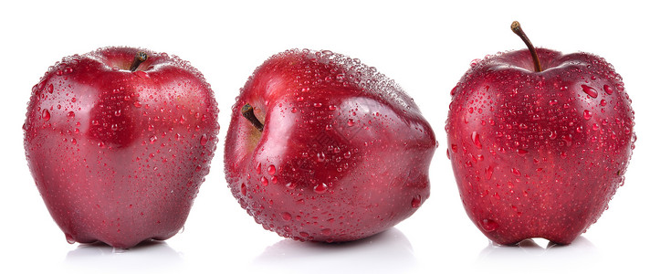 红色苹果 白底有水滴食物白色水果背景图片