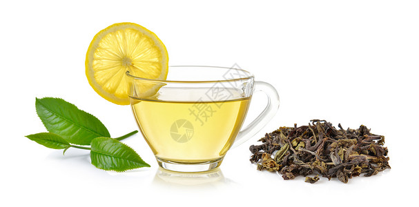 白色背景的柠檬茶杯饮料绿色草本杯子草本植物植物叶子玻璃背景图片