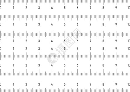 一组水平标尺  lenght 和大小指示距离单位 矢量插图适应症标签空白磁带测量数字节奏几何学毫米十进制插画