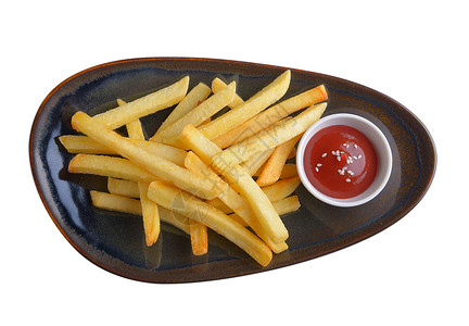 土豆薯条和番茄酱在漫画板上芯片盘子土豆食物白色午餐油炸筹码黄色垃圾背景图片