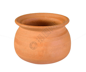 白色背景的Clay锅棕色用具手工工艺陶瓷陶器制品厨房背景图片