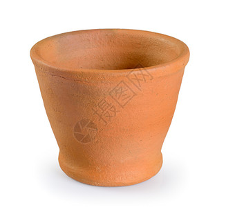 白色背景的Clay锅陶瓷用具厨房手工棕色陶器制品工艺背景图片