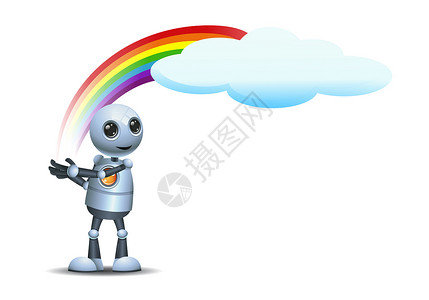 彩虹框小机器人握着彩虹背景