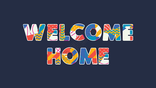 欢迎回家概念艺术字它制作图案房子艺术拥抱打字稿凸版插图问候语背景图片
