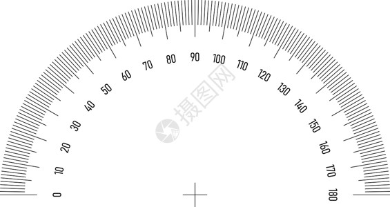 半圆尺标识用于测量角或倾斜的减速器网格 180度尺度 简单矢量说明设计图片