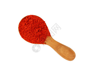 盛满红辣辣辣椒辣椒的木勺勺子白色味道地面香料棕色红色尺寸调味品粉末背景图片