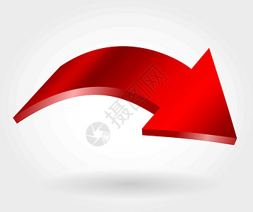 黄鹤楼下红色向下箭头和中性白色背景  3D插画阴影3d推介会危险直肠坡度指针商业反射金融设计图片