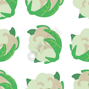 无缝循环蔬菜无缝图案与白色背景上的花椰菜 您设计的的健康食品背景 矢量图插画