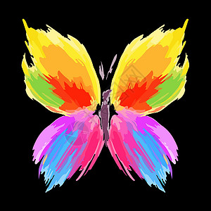 蝴蝶的翅膀来自彩色飞溅和线条刷的蝴蝶 矢量艺术绿色横幅黑色黄色样本刷子蓝色创造力插图设计图片