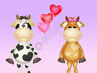 奶牛形状气球奶牛有心形的斑点明信片动物牛奶插图牛角气球哺乳动物问候语背景