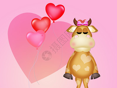 奶牛形状气球有心的牛插图斑点问候语气球牛奶哺乳动物牛角动物明信片背景