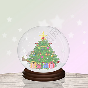 水晶球里的圣诞树新年礼物圆形水晶明信片展示庆典插图背景图片
