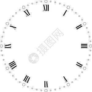 带有罗马数字的古时表脸 点标记分钟和小时 简单平坦矢量插图手表跑步指针时间测量圆圈古董滴答商业警报背景图片