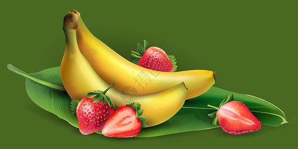 香蕉和草莓果汁蜜饯包装浆果美食餐厅收成烹饪水果甜点背景图片