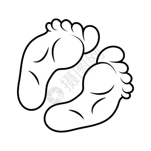 婴儿脚趾在白色背景上隔离的脚印图标轮廓设计黑色男人插图手指卡通片婴儿烙印脚趾打印标识插画