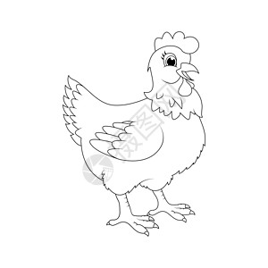 公鸡素材涂色Hen 轮廓插图卡通字符矢量设计 孤立在白巴上插画