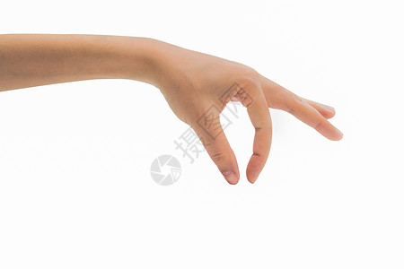 男人的手在白色背景上被隔离 带有剪裁拍拍拇指身体男性皮肤采摘展示手腕手势女士女性背景图片