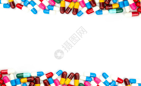 五颜六色的抗生素胶囊药片在白色背景下与复制空间分离 耐药性概念 抗生素用药具有合理的全球保健理念 医药行业 药房背景科学处方药物背景图片