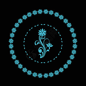 带有花卉装饰品的现代半径图案 Trindy黑色和蓝色 用于设计和装饰的矢量图解背景图片