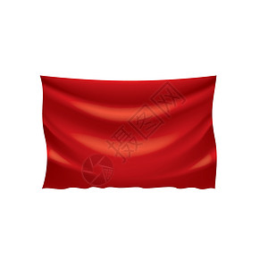 在白色背景上挥舞着红旗徽章海浪标准商业标签材料天鹅绒奢华艺术锦旗背景图片