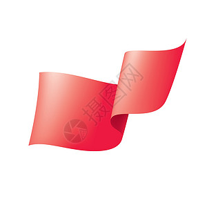 在白色背景上挥舞着红旗横幅网络磁带反射标准海浪织物公告丝带广告背景图片