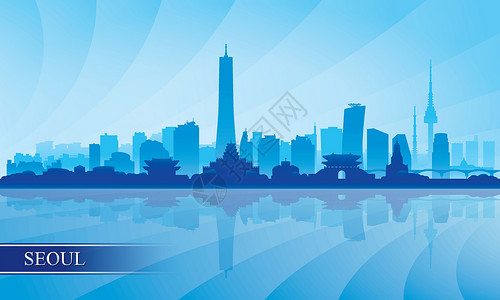 韩国城市首尔市上天线环影背景天空摩天大楼明信片首都太阳文化地标景观传统插图设计图片