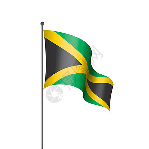 牙买加湾白色背景上的牙买加旗帜矢量插图庆典丝带黄色绿色飞行世界横幅旅行联盟国籍设计图片