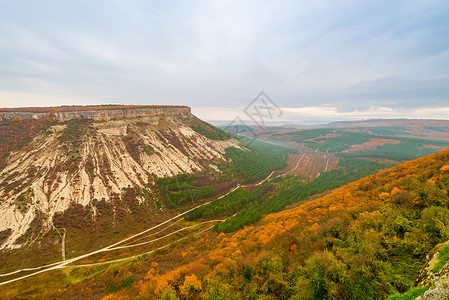 克里米亚半岛 秋季风景B表山图季节爬坡全景叶子公园峡谷森林环境远足木头背景图片