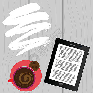 喝杯咖啡看电子书杯子商业报纸乐趣展示互联网技术办公室文档软垫设计图片