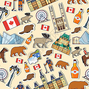 国家民俗博物馆国家加拿大旅游度假地点和特点 一套建筑时尚人物项目自然背景概念 贴纸无缝图案上的信息图表模板设计设计图片