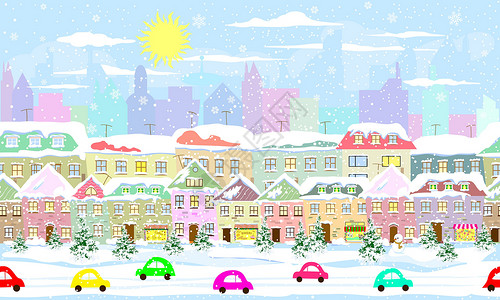 城市边界冬季城市风景 无缝插画