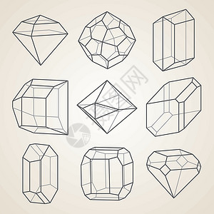 珠宝石头素材组的几何晶体立方体马赛克石头三角形红宝石玻璃钻石矿物几何学邀请函插画