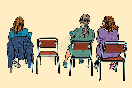 坐在椅子上女孩妇女坐在椅子上黑色女性成人推介会人士头发思维女士管理人员白色设计图片