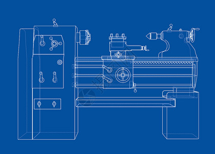 工业制图素材车床概念  3 的矢量渲染铣削生产乐器工业工厂草图金工车削数控工程插画