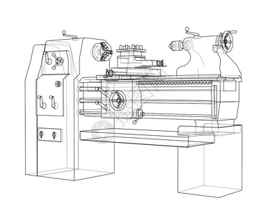 五轴加工车床概念  3 的矢量渲染工厂工业数控机器生产乐器加工工程工具金工插画
