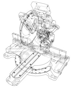 斜切锯条概念旋转渲染锯末工程车轮圆锯技术工业建造倾斜插画