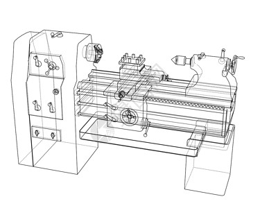 五轴加工车床概念  3 的矢量渲染工厂车削作坊制造业草图加工机器数控工程机械插画