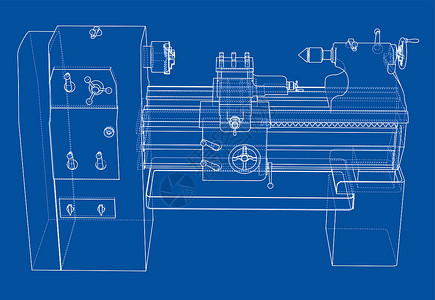 工业制图素材车床概念  3 的矢量渲染制造业乐器生产加工机械工程金工技术铣削工业插画
