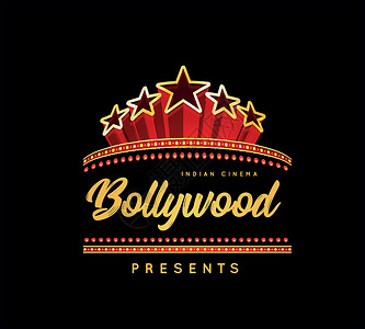 Bollywood是印度传统电影 以marquee 灯光的矢量插图节日标识横幅海报木板框架广告牌欢迎艺术视频背景图片