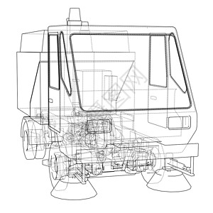 画制制图小街清洁小车概念卡车运动路面街道汽车大街扫帚引擎灰尘草图插画
