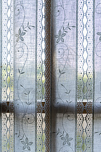 绣花窗帘玻璃房子建筑学织物木头房间手工薄纱旅游风格背景图片