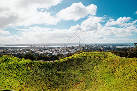 新西兰奥克兰市Eden公园草地首都旅游城市港口陨石花园场地景点旅行背景